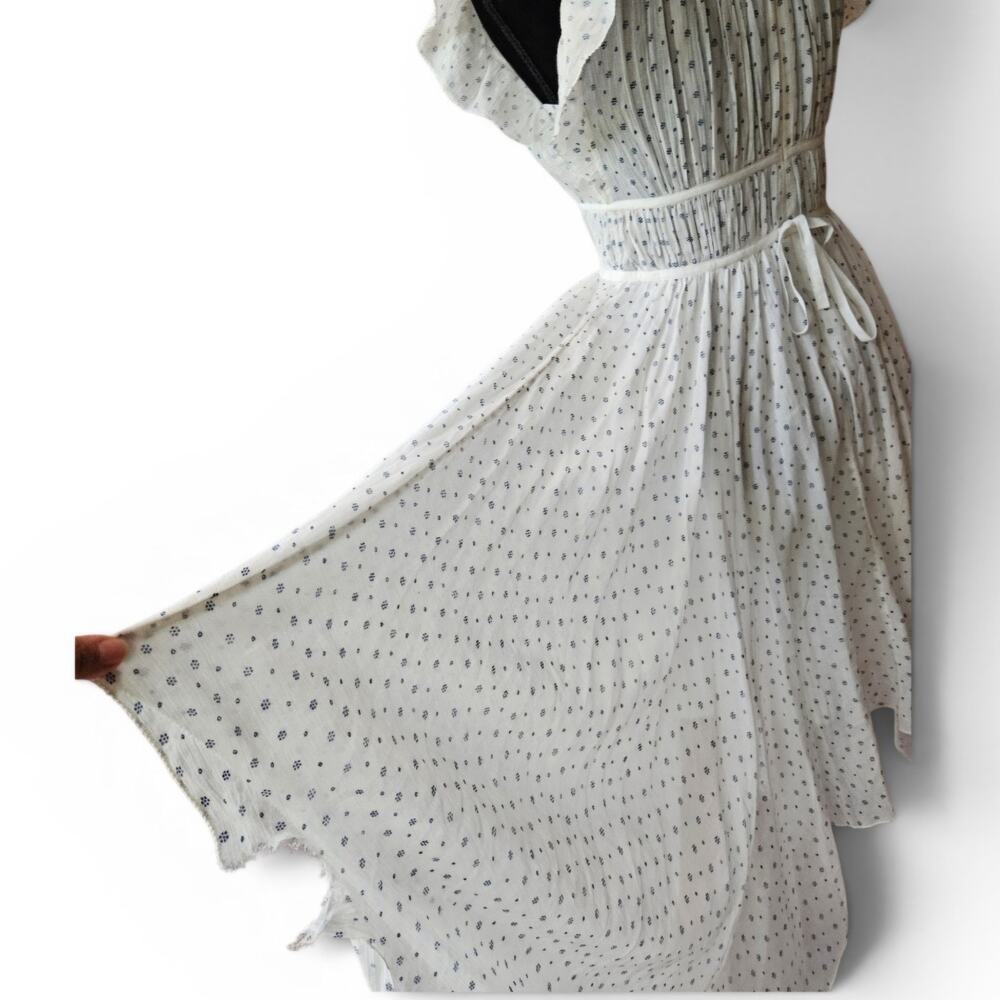 Ulla Johnson White/Blue Floral Handkerchief High Neck Flutter Sleeve Dress Sz 2 - Picture 7 of 12